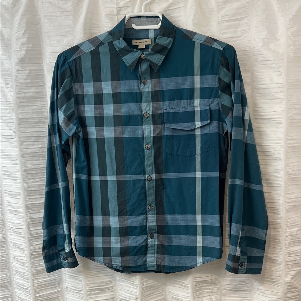 Burberry Blue and Gray Plaid Button Down Shirt
